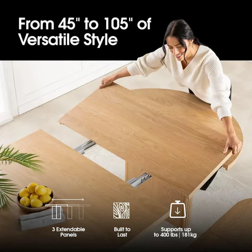 Vista 3 de Transformer Table - Mesa de comedor redonda extensible de madera maciza, mesa de comedor redonda extensible, muebles modernos que ahorran espacio