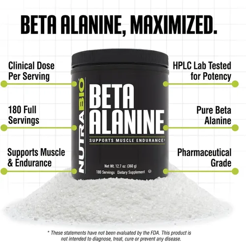 Vista 3 de NutraBio Beta Alanine Suplemento en polvo para pre-entrenamiento, 12.70 oz