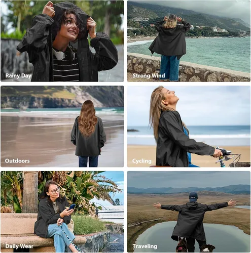 Vista 7 de LAMA Chaqueta impermeable ligera para mujer, rompevientos con capucha, protección solar, impermeable plegable con bolsillo