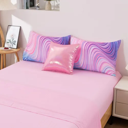 Vista 4 de Btargot Juego de edredón súper suave de 6 piezas con patrón de estrellas en degradado y anillo, juego de ropa de cama con rayas onduladas