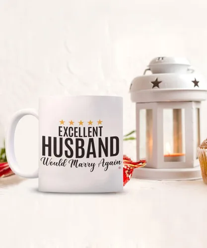 Vista 2 de ODDITEES Taza de café divertida con texto en inglés «Excellent Husband Would Marry Again», 11 onzas, color blanco