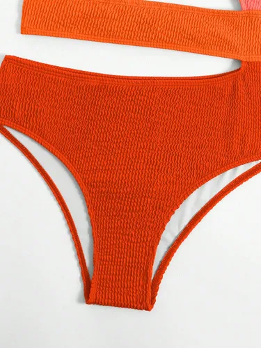 Vista 6 de WDIRARA Traje de baño de una pieza con corte de bloque de color para mujer