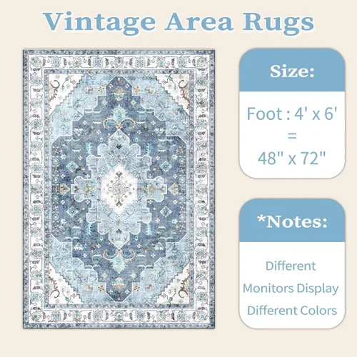 Vista 196 de SERISSA - Tapetes florales vintage, antideslizante, lavable, pequeño, ultrasuave, bohemio, de pelo bajo, para entrada, interiores, habitación