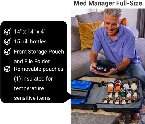 Vista 7 de Med Manager Organizador de medicamentos y carpeta médica portátil, capacidad para (15) botellas de píldoras, (11) botellas de tamaño estándar y (4)