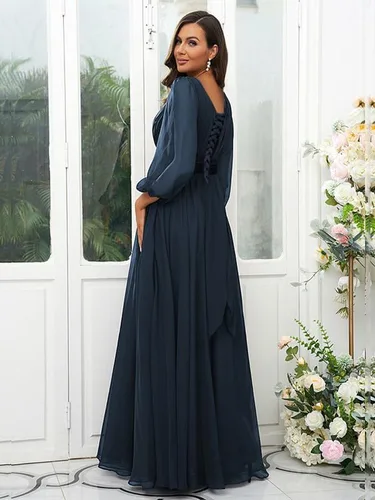 Vista 4 de BMFFDO Vestidos de dama de honor de gasa de manga larga para mujer con mangas, vestidos formales de noche