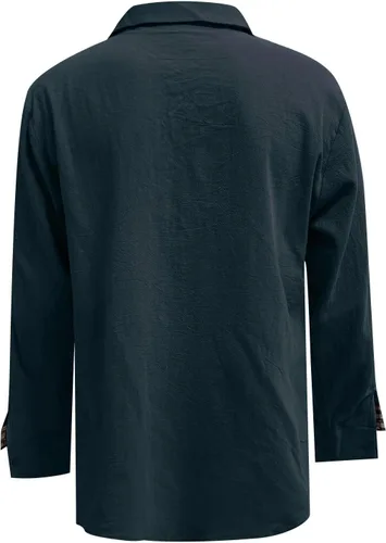 Vista 5 de Camisa de vestir formal ajustada para hombre, camisas casuales de negocios, manga larga, camisetas gruesas con botones, blusa a cuadros