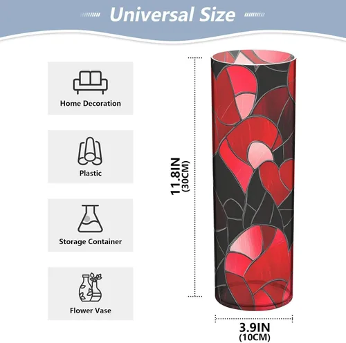 Vista 2 de Florero de plástico de San Valentín con forma de corazón de vitral, 11.8 x 3.9 pulgadas, jarrones decorativos para el hogar, mesa de cocina, centros