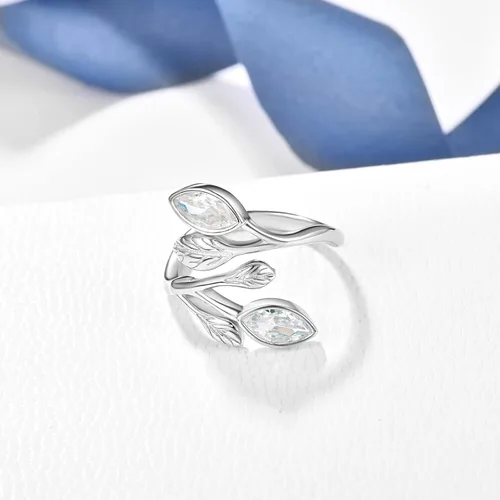 Vista 3 de PRAYMOS Anillos de hoja para mujer, plata de ley 925, con piedra natal, abierto, ajustable, anillos de compromiso y boda