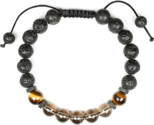 Vista 8 de Pulsera de cuarzo ahumado natural con ojo de tigre y lava, pulsera difusora de aceite esencial, para hombres y mujeres, alivio del estrés