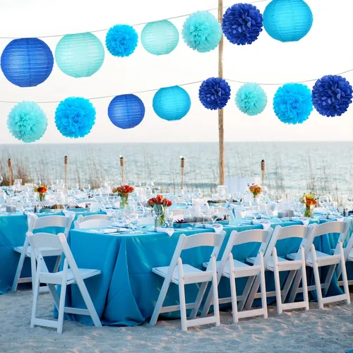Vista 5 de KAXIXI 15 piezas de decoración de fiesta azul marino, pompones de papel de seda fáciles de montar y bolas de panal para graduación 2026, baby