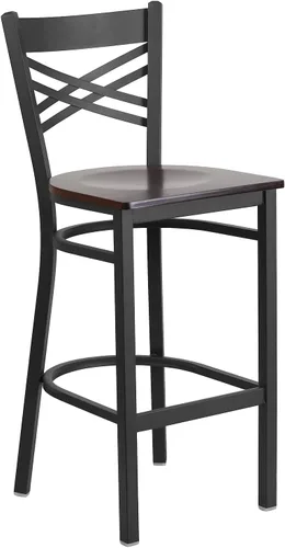 Vista 16 de Flash Furniture HERCULES Series Black ''X'' Back Metal Restaurant Barstool - Asiento de vinilo negro Asiento de vinilo negro/marco de metal negro