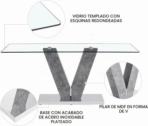 Vista 4 de Gopop Juego de mesa de comedor de cristal para 6, mesa de comedor gris con 6 sillas de comedor de piel sintética, mesa de cocina de 71 pulgadas