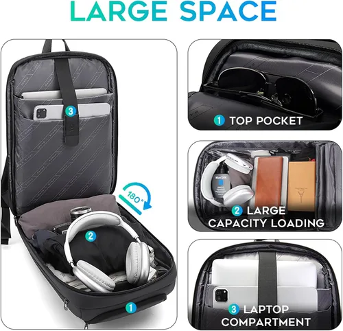 Vista 4 de FUTURE AESTHEICS Mochila de portátil de negocios para hombres y mujeres, mochila de viaje inteligente de 15.6 pulgadas, resistente al agua, mochila