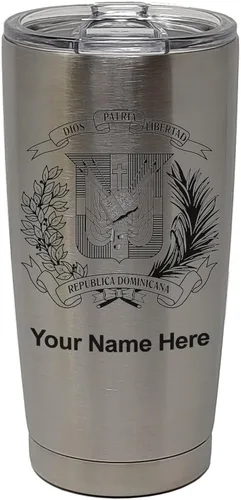 Vista 32 de LaserGram Taza aislada al vacío de 20 onzas, escudo de armas, República Dominicana, grabado personalizado incluido (gris)