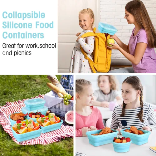 Vista 7 de Yaomiao Paquete de 16 Recipientes Plegables de Almacenamiento de Alimentos con Tapa, 8 Piezas de Tazón de Almacenamiento Rectangular y 8 Piezas