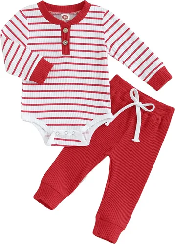 Vista 9 de Ropa para Bebé Recién Nacido Niño Niña Mameluco de Punto Acanalado Manga Larga Pantalones Algodón Sólido Conjuntos de Otoño Invierno para Bebés 2