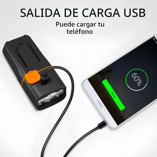 Vista 5 de Luces de bicicleta delanteras y traseras, luces de bicicleta recargables USB brillantes con función de banco de energía, fácil de instalar, batería