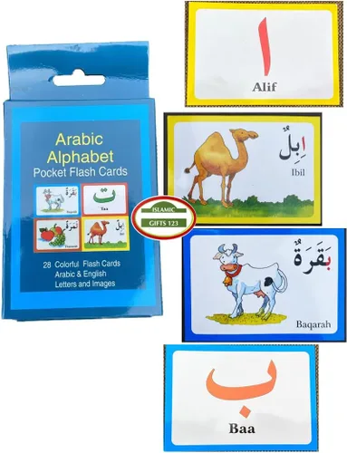 Vista 3 de Tarjetas de memoria del alfabeto árabe Edición en inglés y árabe Aprendizaje islámico Ramadán Regalos Ramadán Favors- Islamic Gifts 123