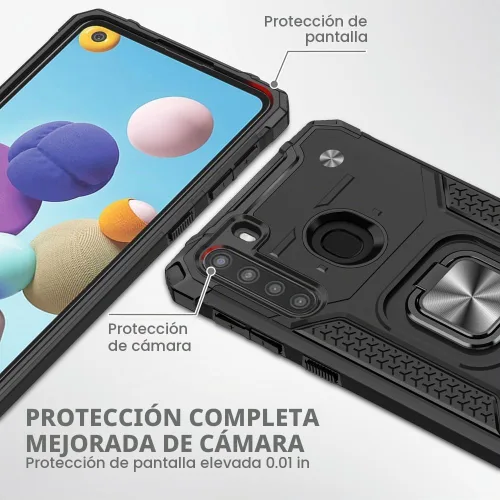 Vista 3 de HNHYGETE Funda para teléfono Galaxy A21: Protector de pantalla de grado militar 360° giratorio Kickstand a prueba de golpes Fundas protectoras