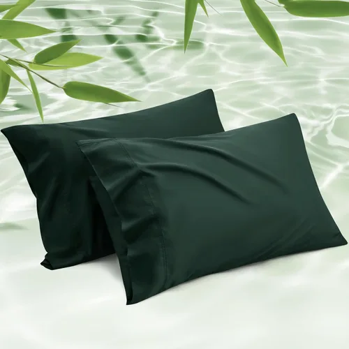 Vista 21 de Bedsure Fundas de almohada de tamaño estándar, fundas de almohada refrescantes, rayón derivado de bambú, color gris oscuro, juego de 2, fundas