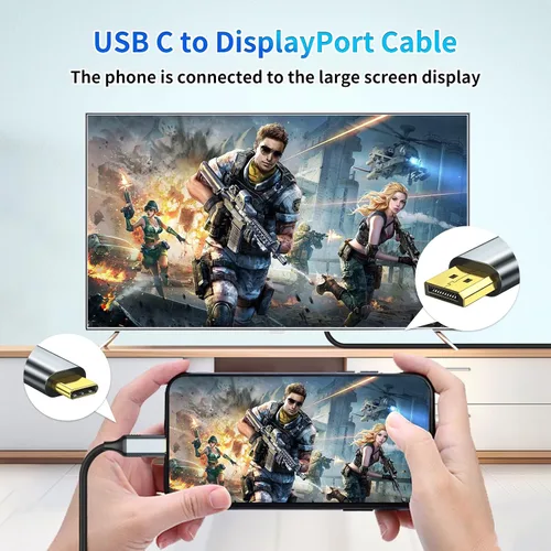 Vista 2 de Cable USB-C a DisplayPort de 6 pies, 4K a 144 Hz y 2K a 240 Hz, cable tipo C a DP de transferencia de datos de 10 Gbps