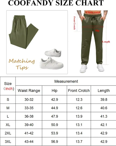 Vista 6 de COOFANDY Pantalones casuales con cordón para hombre, ajuste regular, cintura elástica, algodón básico, pierna recta, pantalones cargo