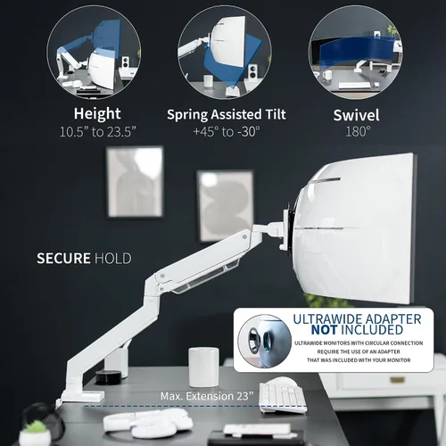 Vista 6 de VIVO Brazo de monitor de aluminio resistente de alta calidad para monitores ultraanchos de hasta 49 pulgadas y 33 libras, soporte de montaje