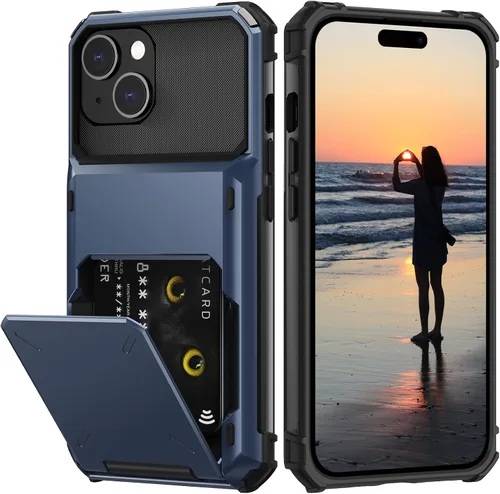 Vista 68 de Nvollnoe Compatible con iPhone 15 Funda con ranura para tarjetas, resistente, protectora de doble capa, a prueba de golpes, ranura oculta