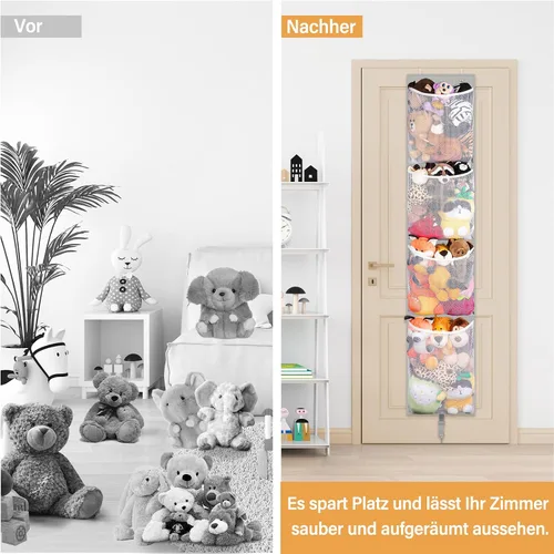 Vista 2 de Woodoulogy Almacenamiento de animales de peluche sobre la puerta, organizador de juguetes colgantes, muñeco de peluche y oso para bebé, idea