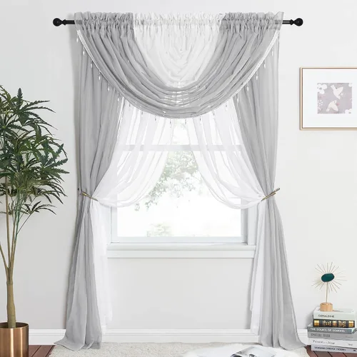 Vista 20 de NICETOWN Juego de 4 cortinas transparentes con cenefa adjunta con cuentas, cortinas de cascada para sala de estar, guardería de bebé, decoración