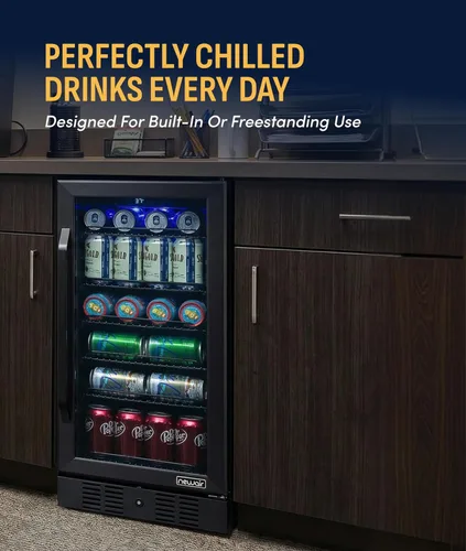 Vista 2 de NewAir Refrigerador de bebidas integrado para 96 latas, mini refrigerador pequeño de 15 pulgadas para dormitorio, bar en casa u oficina, Acero