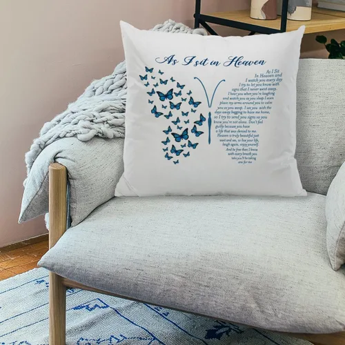 Vista 2 de ZJSYXXU Funda de almohada conmemorativa de Butterfly As I Sit in Heaven and I Watch You Everyday Poem de 18 x 18 pulgadas, decoración para el hogar