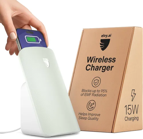 Vista 7 de Elvy Cargador Inalámbrico Qi Rápido para Celulares - Diseñado con Tecnología de Gestión de EMF para Carga Mejorada, Blindaje Ambiental Avanzado