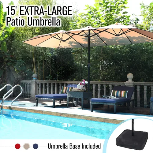 Vista 7 de Sombrilla PHI VILLA para terraza, extra grande, de doble sombrilla, de 450cm (base incluida), sombrilla doble para exterior, Beige