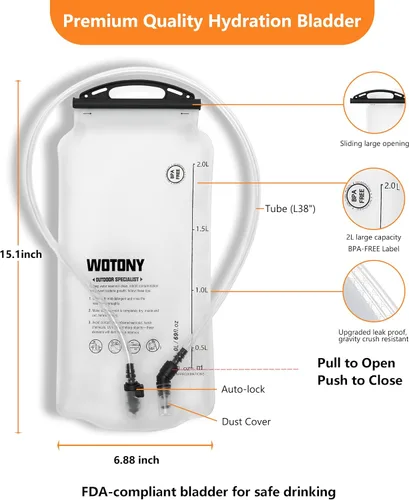 Vista 5 de wotony Mochila de hidratación con vejiga de agua para senderismo, paquete de hidratación táctica para hombres y mujeres, mochila de agua Molle