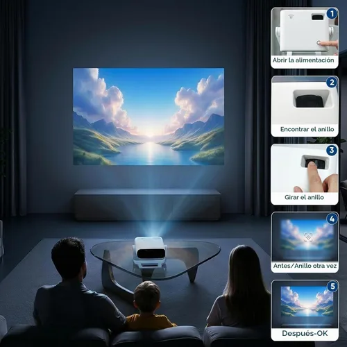 Vista 2 de Wielio Proyector inteligente 2026 Android TV con WiFi 6 y Bluetooth 5.0 integrado más de 1000 aplicaciones 240 ANSI portátil para dormitorio, mini