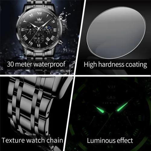 Vista 5 de OLEVS Mens Watches Luxury Big Face Waterproof Stainless Steel Analog Quartz Multifunctional Luminous Date Two Tone Fashion Dress Wrist Watches for