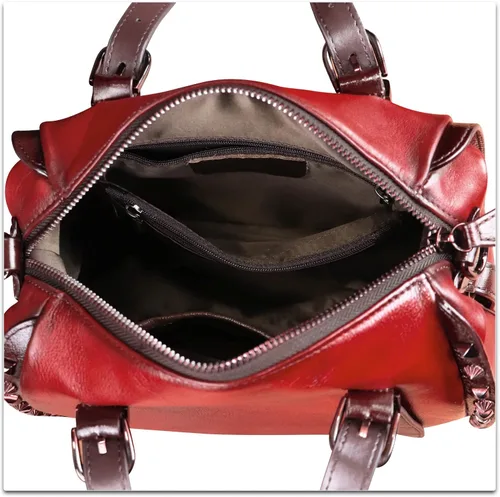Vista 7 de Bolsos de cuero genuino para mujer, con asa superior, bolso bandolera vintage