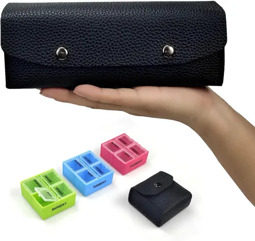 Vista 10 de VOFOON Organizador de Pastillas Pequeño 3 Veces al Día Diario Paquete de 2, Pastillero de Viaje para Bolso, Estuche Portátil de Medicina y Vitaminas