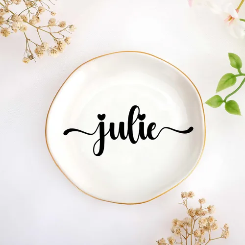 Vista 18 de JoycuFF Bandeja de cerámica con inicial M para joyas, regalos de novia para dama de honor, cumpleaños, compromiso, mejor amiga, mamá, abuela