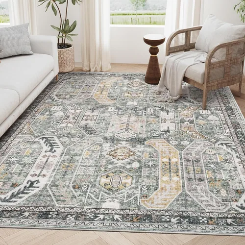 Vista 42 de befbee - Alfombra para sala de estar, lavable y resistente a manchas, con base antideslizante, ideal para dormitorio y cocina, decoración clásica