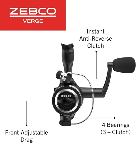 Vista 3 de Zebco Verge Spinning Fishing Reel, Right or Left-Hand Retrieve, Pre-Spooled with Zebco Fishing Line, All-Metal Gears, TRU Balance Rotor, Black