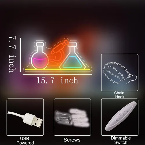 Vista 4 de Letrero de neón de laboratorio científico, luces de neón para decoración de laboratorio de química, letreros de luz LED alimentados por USB