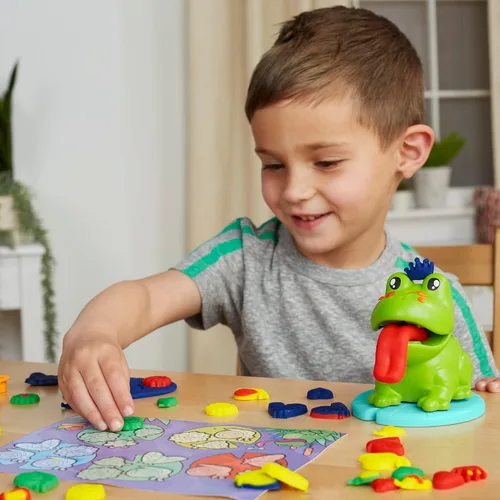 Vista 5 de Play-Doh Frog 'n Colors - Juego de iniciación con tapete de juego, juguetes preescolares para niñas y niños de 3 años en adelante, juguete de rana
