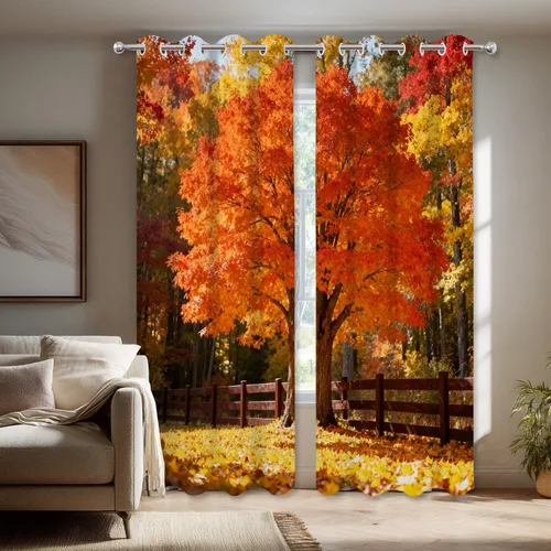 Vista 206 de Shrahala Orange Autumn Autumn Blackout Curtain Tiers, Fall Kitchen Valance Light Blocking Tier Drapes with Rod Pocket, 2 Pack 26 X 24 in