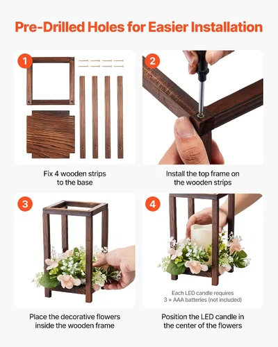 Vista 5 de VEVOR Juego de 10/30 piezas de centro de mesa de madera para boda, incluye 10 portavelas de madera, 10 velas LED sin llama, 10 coronas florales