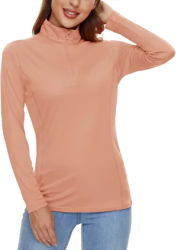 Vista 2 de CRYSULLY Camisas de manga larga para mujer, protección solar, cremallera de 14, de verano, de secado rápido