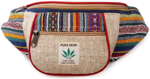 Vista 5 de Maha Bodhi - Riñonera para festivales de cáñamo estilo boho hippie cintura para correr riñonera diseño de rayas multicolor