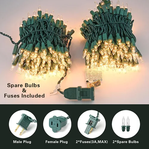 Vista 5 de BrizLabs Luces de Navidad transparentes, 50 unidades, luces incandescentes blancas cálidas, mini cadena de luz conectable, luces de árbol de Navidad