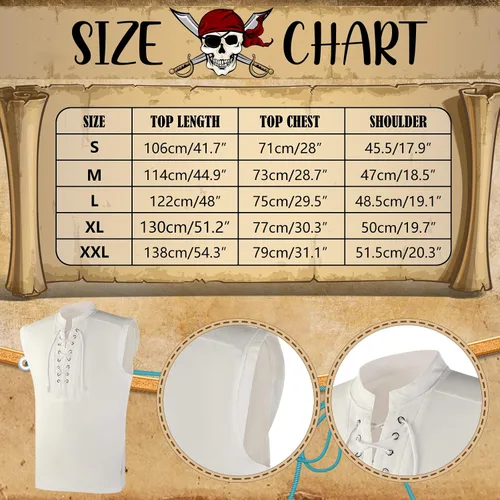 Vista 5 de Boyiee Disfraz de pirata para adultos, 5 unidades, camisa medieval renacentista, bandana, cinturón para Halloween, fiesta de cosplay
